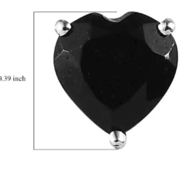 Black Tourmaline Heart Stud Earrings in Platinum Over Sterling Silver - Picture 6 of 6